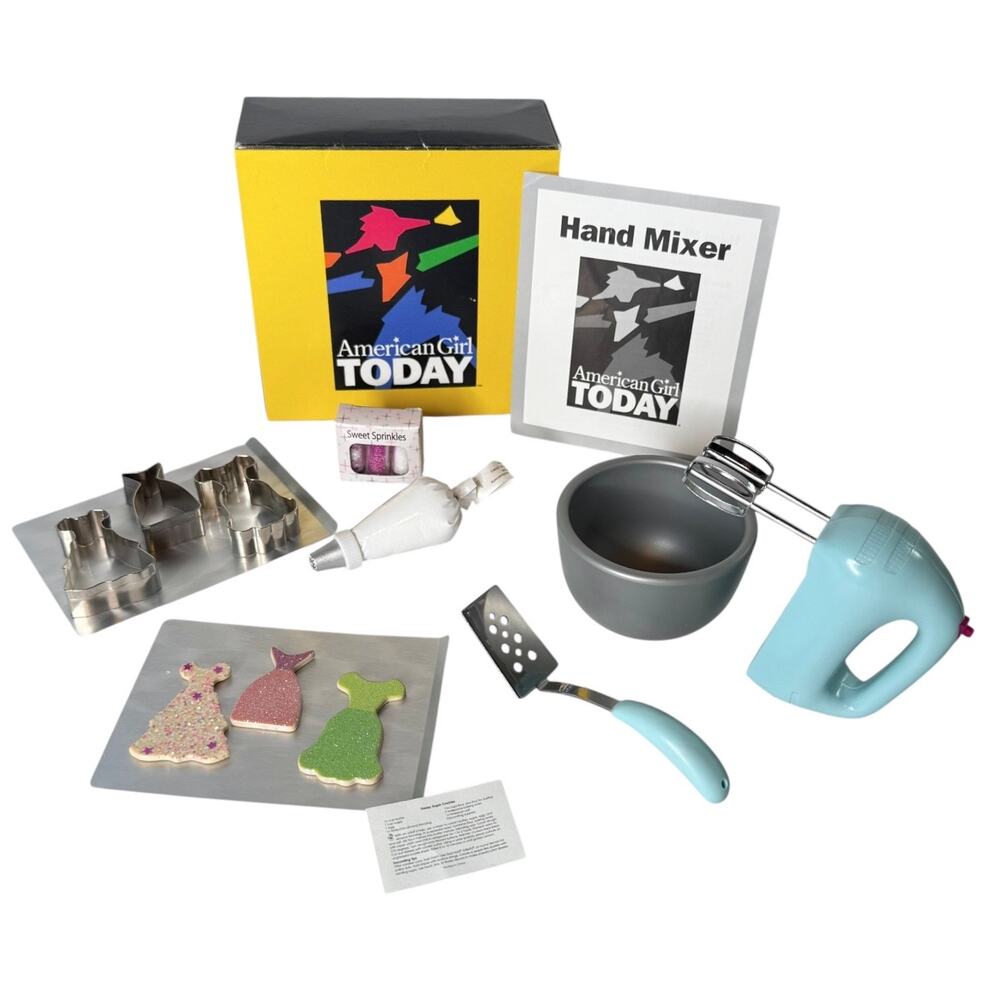 American Girl Baking Accessories I Mixer Works Bowl Cookies Cutters Spatula Box!